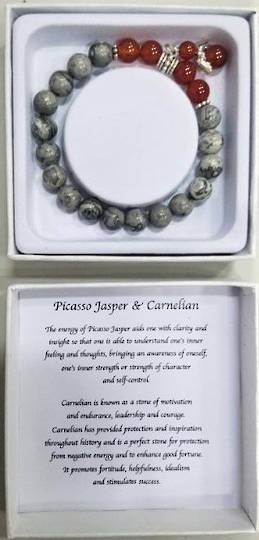 Grey Picasso Jasper & Carnelian bracelet